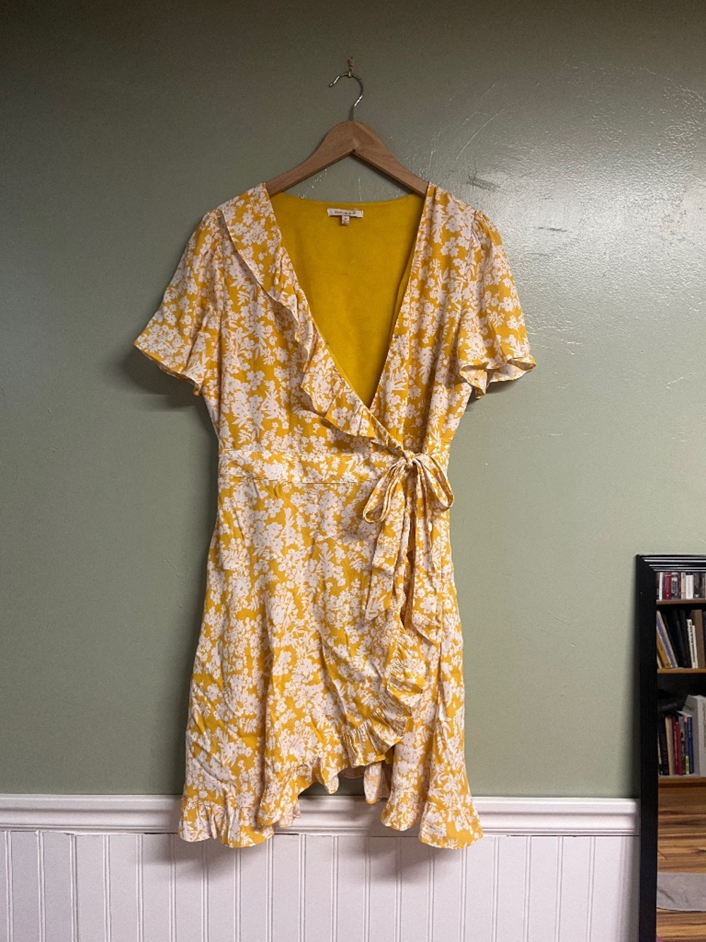Mustard yellow mini wrap dress